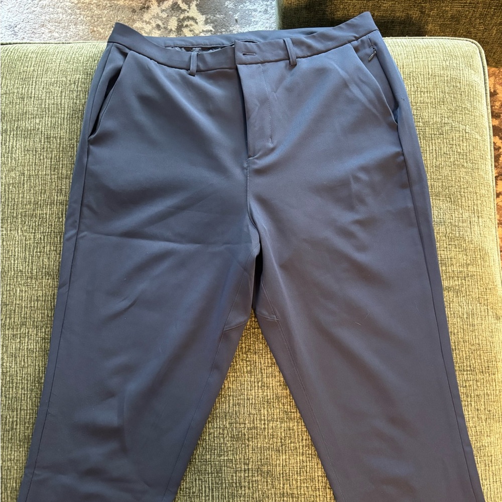 Blue Dress Pants with Straight Leg Cut